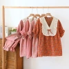 Yarn-dyed lace short-sleeved shirts and long pants for women's spring and summer underwear and home wear, all-cotton thin home pajama set details Picture